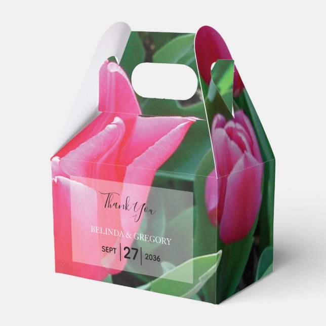 Elegant Pink Tulips Wedding Favour Box (Front Side)