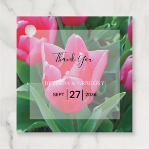 Elegant Pink Tulips Wedding Gift Favour Tags