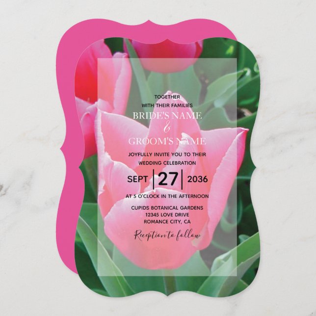 Elegant Pink Tulips Wedding Invitations (Front/Back)