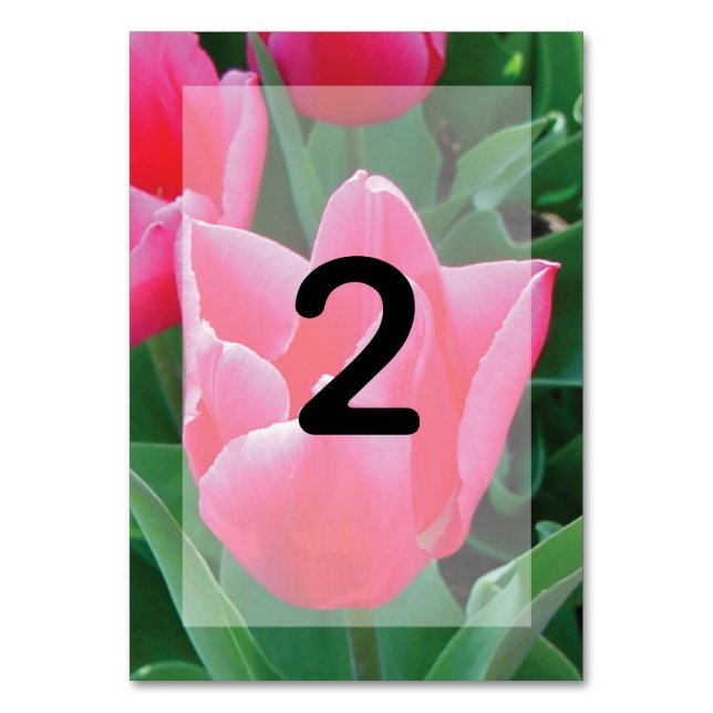 Elegant Pink Tulips Wedding Table Number (Back)