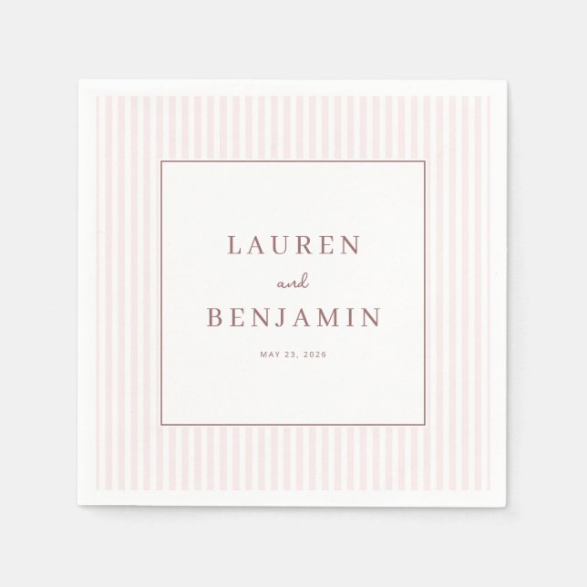 Elegant Pink Typographic Stripes Napkin (Front)