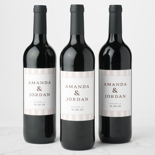 Elegant Pink Typographic Stripes Wine Label (Bottles)