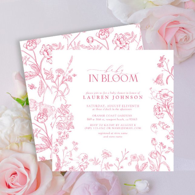 Elegant Pink Victorian Floral Baby In Bloom Invitation (Creator Uploaded)