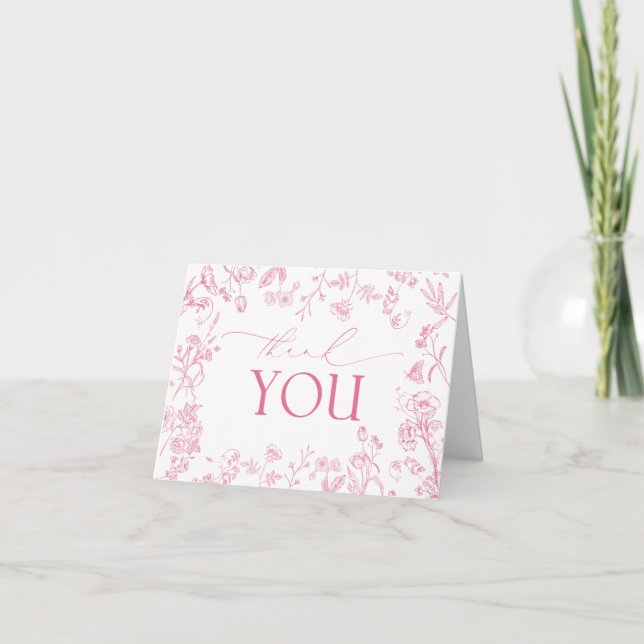Elegant Pink Victorian Floral Thank You Card (Front)