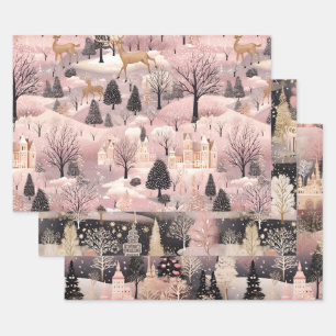 Elegant Pink Village Wrapping Paper Sheet