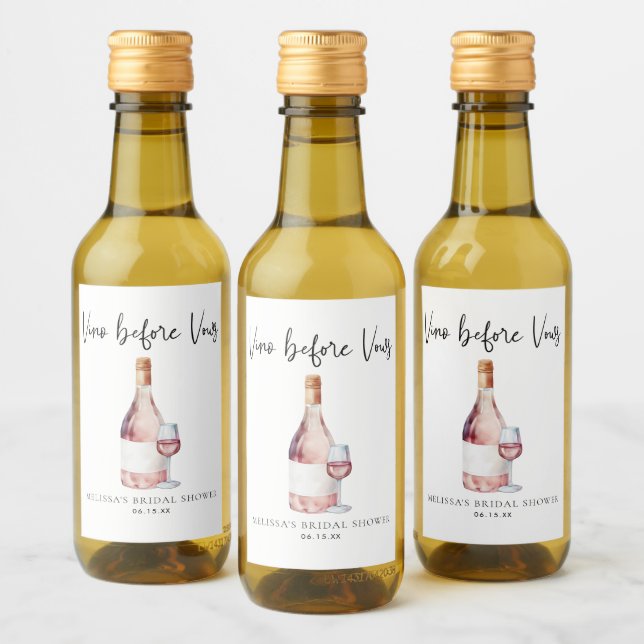 Elegant Pink Vino Before Vows Bridal Shower Favour Wine Label (Bottles)