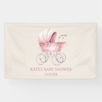 Elegant Pink Vintage Baby Carriage Baby Shower