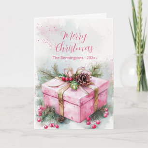Elegant Pink Vintage Christmas Folded Holiday Card