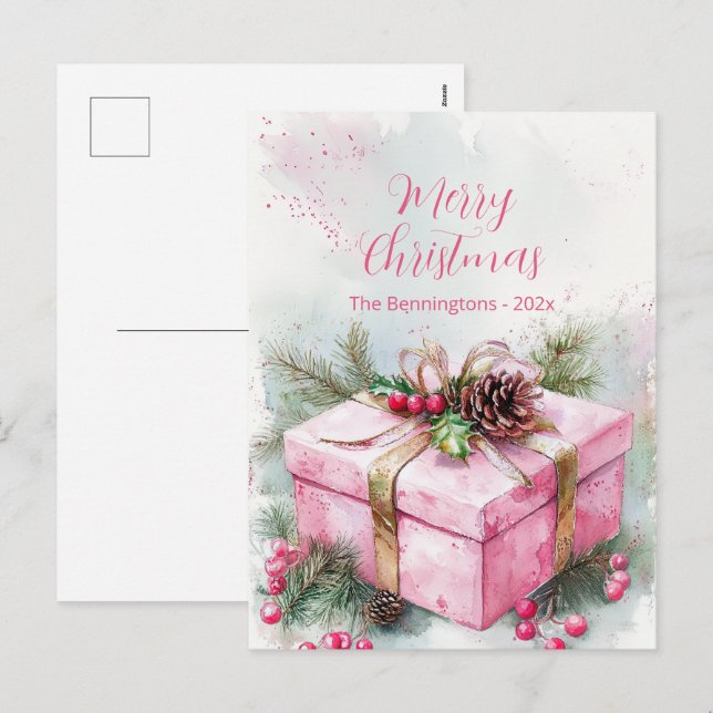 Elegant Pink Vintage Christmas Postcard (Front/Back)