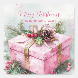 Elegant Pink Vintage Christmas Square Sticker