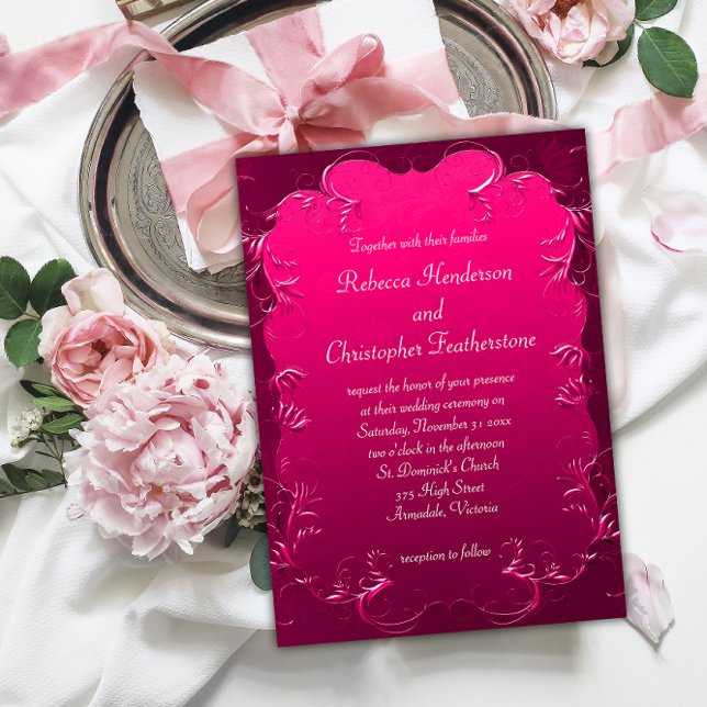 Elegant Pink Vintage Flourishes Wedding Invitation (Creator Uploaded)