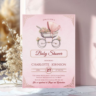 Elegant Pink Vintage Foil Baby Shower Invitation