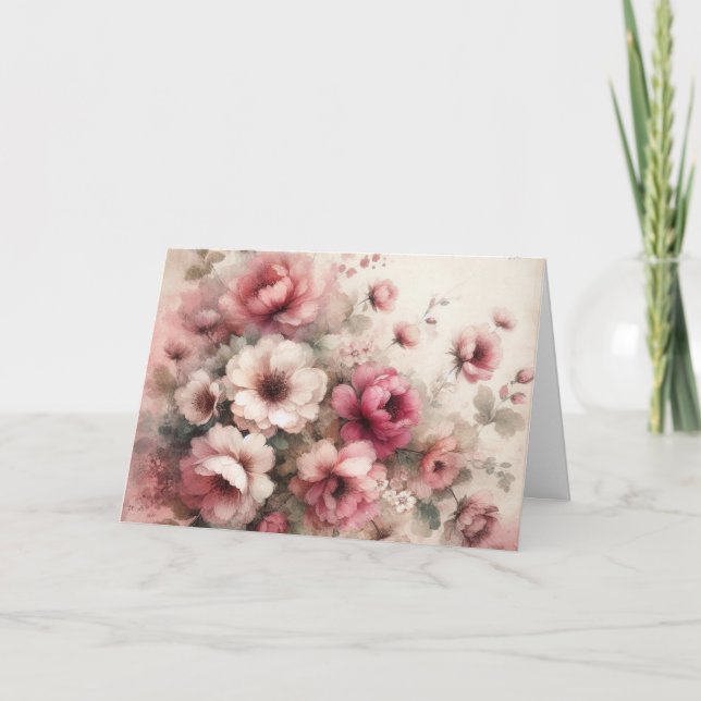 Elegant Pink Vintage Inspired Note Card (Front)