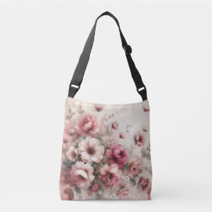 Elegant Pink Vintage Inspired Watercolor Floral Crossbody Bag