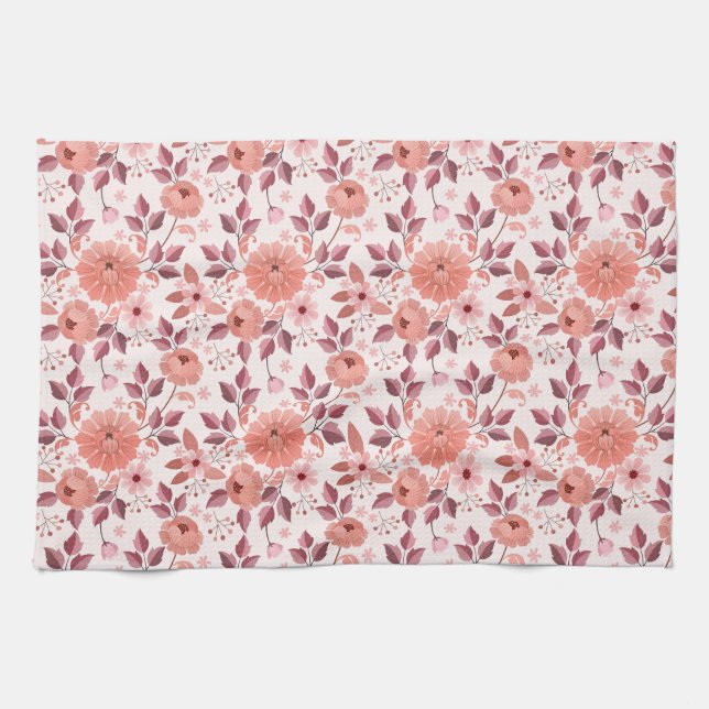 Elegant Pink Vintage Rose Flowers  Tea Towel (Horizontal)