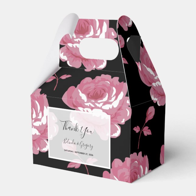 Elegant Pink Vintage Roses Wedding Favour Box (Front Side)
