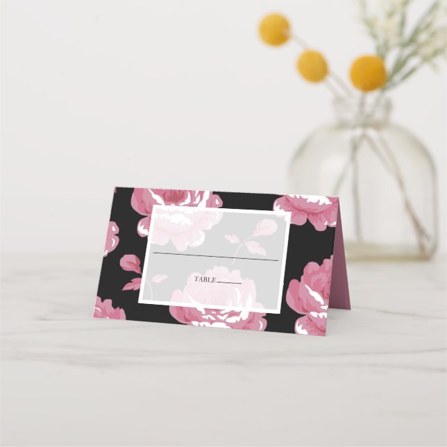 Elegant Pink Vintage Roses Wedding Place Card (Front)