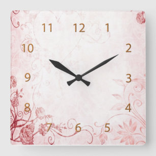 Elegant Pink Vintage Square Wall Clock