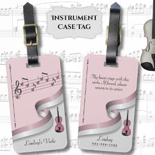 Elegant Pink Viola Instrument Case Tag