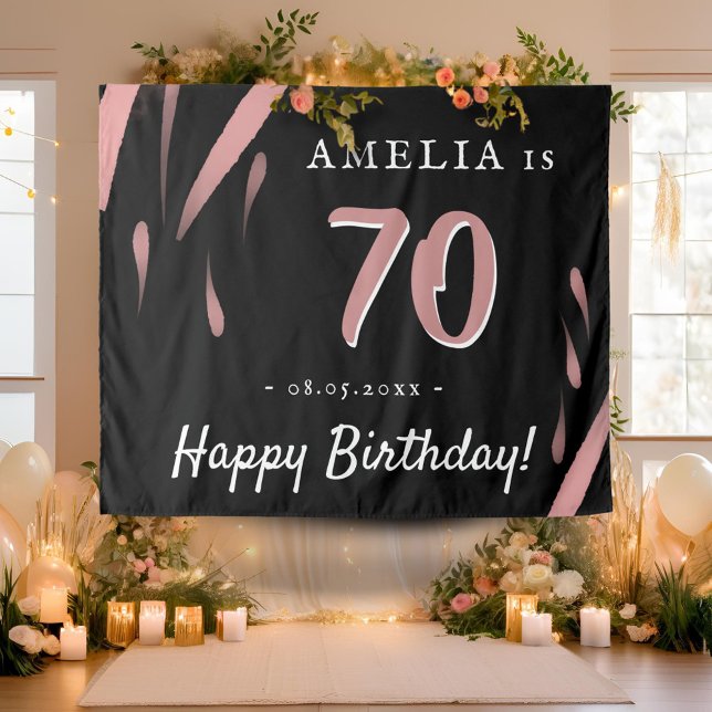 Elegant Pink Watercolor 70th Birthday Backdrop Tapestry (Creator Uploaded)