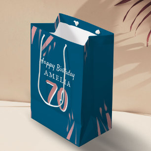 Elegant Pink Watercolor 70th Happy Birthday  Medium Gift Bag