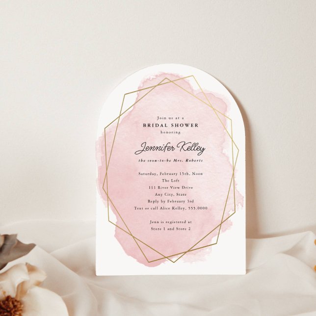 Elegant Pink Watercolor Arched Bridal Shower Invitation (Creator Uploaded)