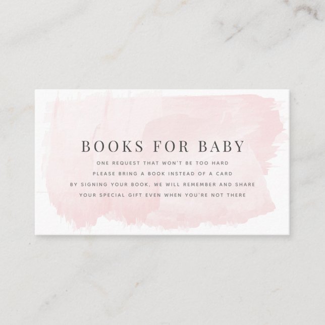 Elegant Pink Watercolor Baby Shower Book Request Business Card (Front)