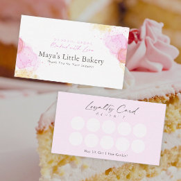 Elegant Pink Watercolor Bakery Loyalty Rewards Business Card