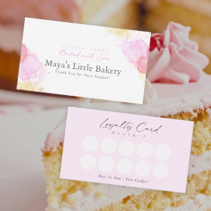 Elegant Pink Watercolor Bakery Loyalty Rewards Business Card