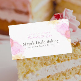 Elegant Pink Watercolor Bakery Pastry Chef Business Card