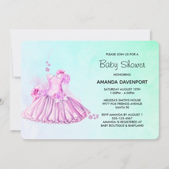 Elegant Pink Watercolor Ballet Baby Shower Invitation (Front)