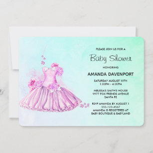 Elegant Pink Watercolor Ballet Baby Shower Invitation