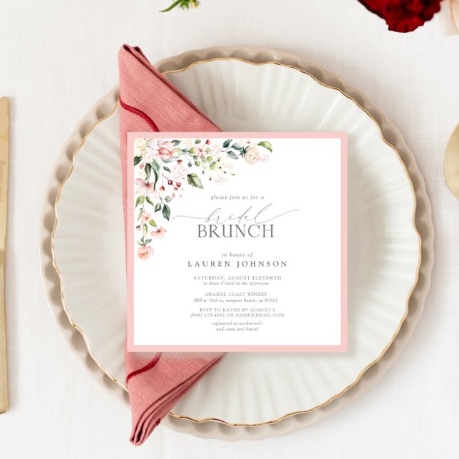 Elegant Pink Watercolor Botanical Bridal Brunch Invitation (Easily personalize this bridal brunch invitation for a very special event!)