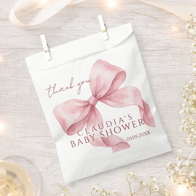 Elegant Pink Watercolor Bow Baby Shower Favour Bags (Clipped)