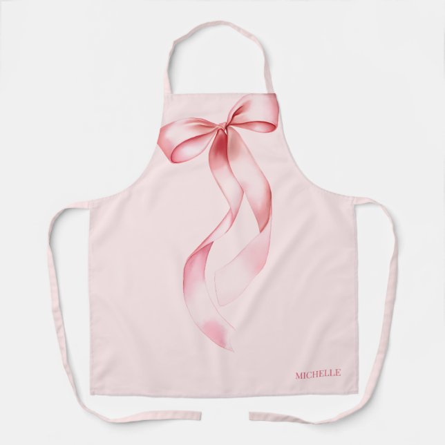 Elegant Pink Watercolor Bow Personalised Baking Apron (Front)