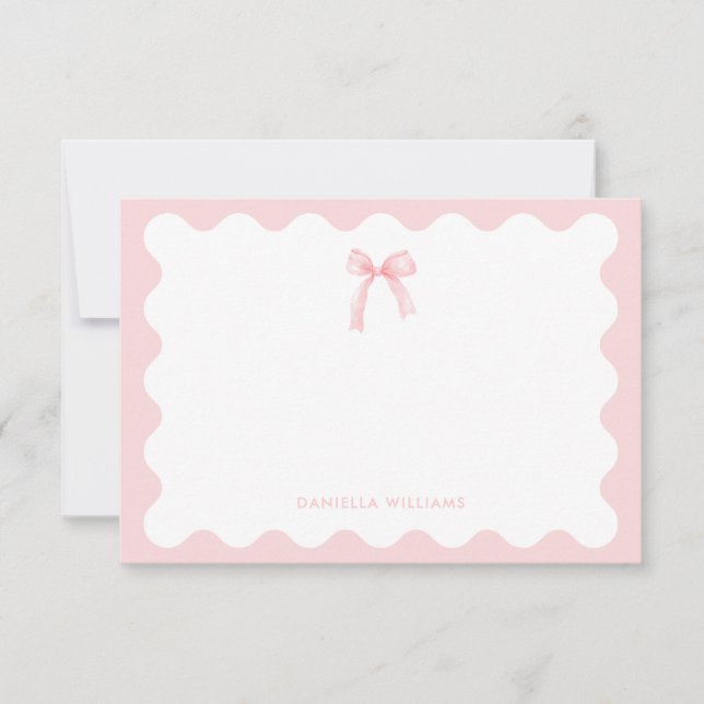 Elegant Pink Watercolor Bow Personalised Note Card (Front)