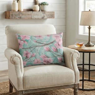 Elegant Pink Watercolor Cherry Blossoms On Agate Decorative Cushion