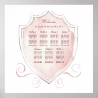 Elegant Pink Watercolor Crest Seating Chart