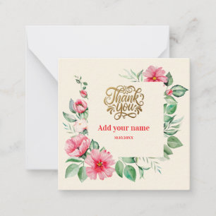 Elegant Pink Watercolor Floral and Thank You Card