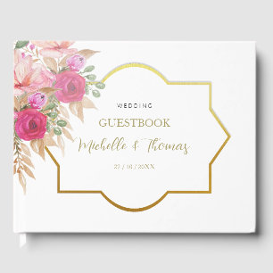 Elegant Pink Watercolor Floral Arrangement Guest Book