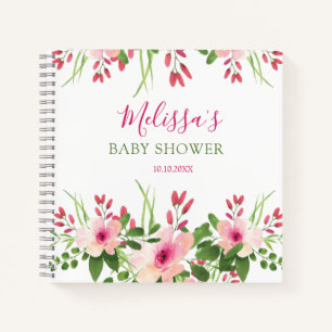 Elegant Pink Watercolor Floral Baby Shower Guest  Notebook