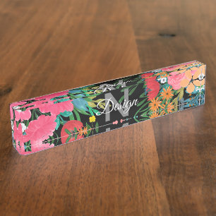 Elegant Pink watercolor Floral Bouquet Design Nameplate