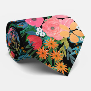 Elegant Pink watercolor Floral Bouquet Design Tie