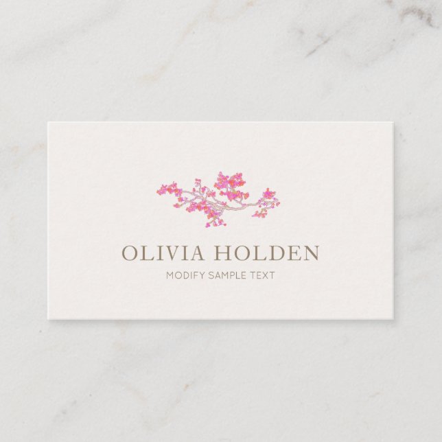 Elegant Pink Watercolor  Floral Branch Business Card (Front)