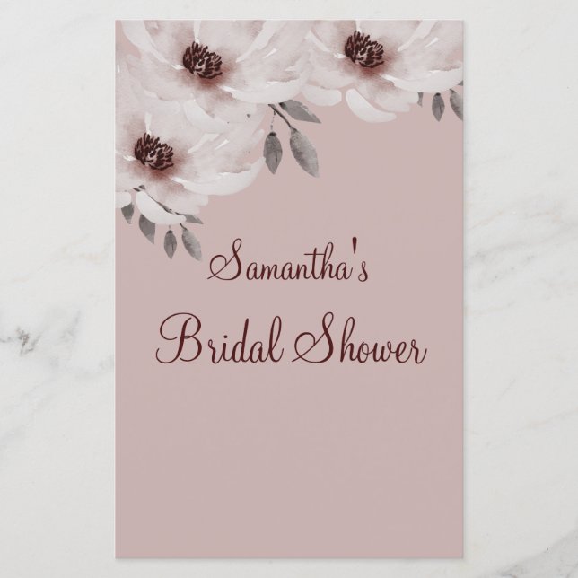 Elegant Pink Watercolor Floral Bridal Shower Game (Front)