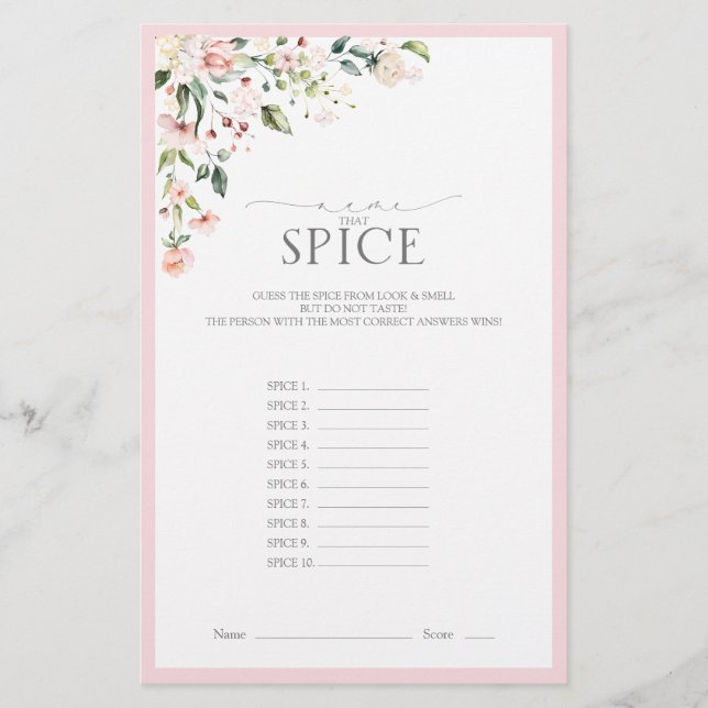 Elegant Pink Watercolor Floral Bridal Shower Game (Front)