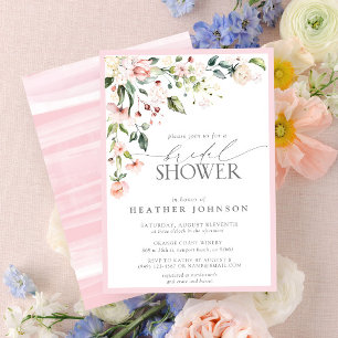 Elegant Pink Watercolor Floral Bridal Shower Invitation