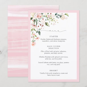 Elegant Pink Watercolor Floral Bridal Shower Menu