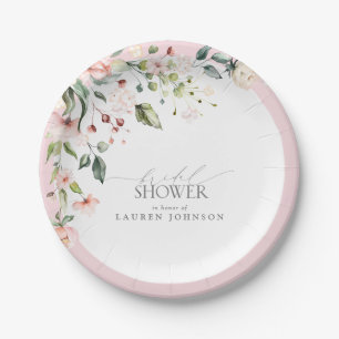 Elegant Pink Watercolor Floral Bridal Shower Paper Plate