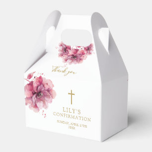 Elegant Pink Watercolor Floral Confirmation Favour Box